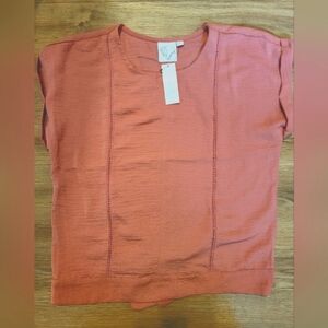 NWT Francesca's Short Sleeve Pink Blouse Size Large
